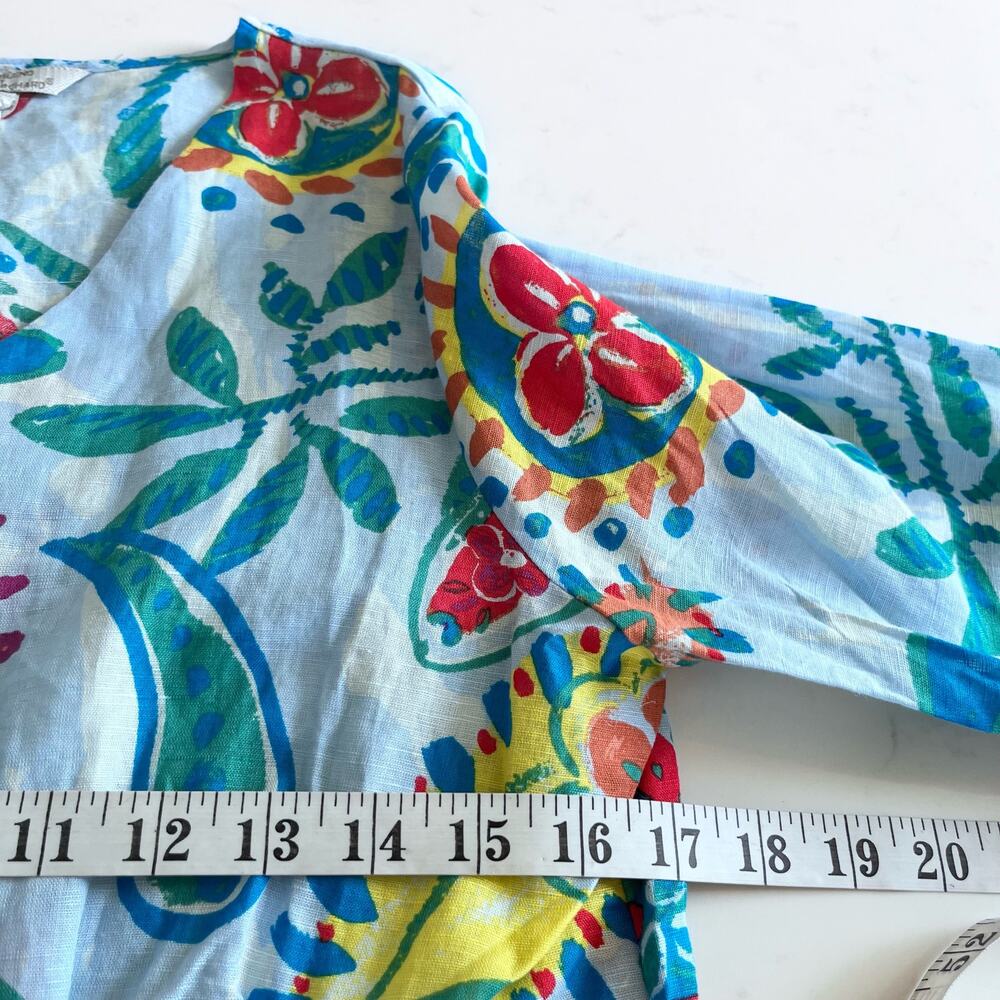 Hester & Orchard Anthropologie Blue Floral Paisley Linen Blend Blouse Small NWT - Picture 10 of 13